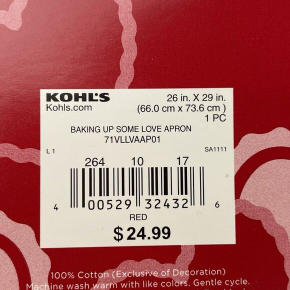 Kohl’s Baking Up Some Love Apron 26”x29” Layered Cotton Canvas Tie Neck Waist - Picture 3 of 5